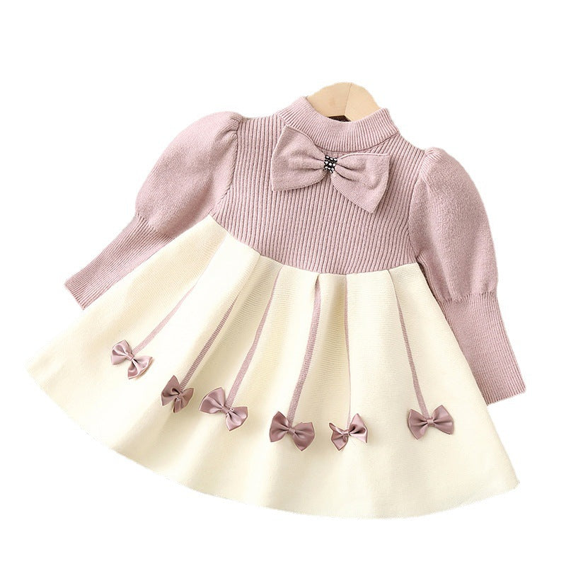Girls' knitted sweater dress - autumn/winter  new collection - bow detail, chanel-inspired sweet style
