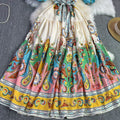 European and american cross-border  spring/summer new print fashion short sleeve puff sleeve tie-waist maxi dress for women
