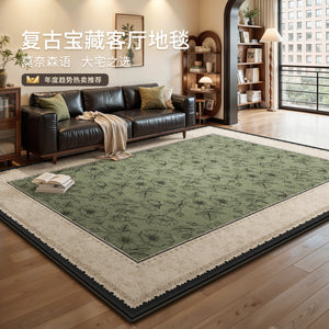 French-style carpet for living room and bedroom, washable and wipeable, green retro style, waterproof sofa and coffee table mat, large area full coverage