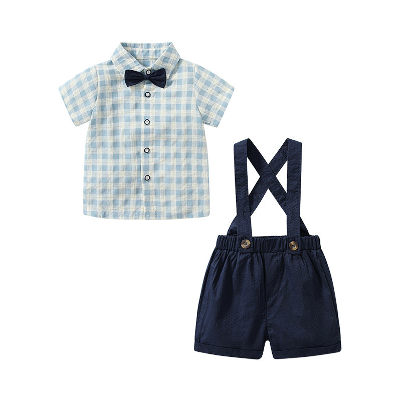Children's performance clothing, baby boy summer short-sleeved suit, infant gentleman bow tie, handsome kidspopulartwo-piece set