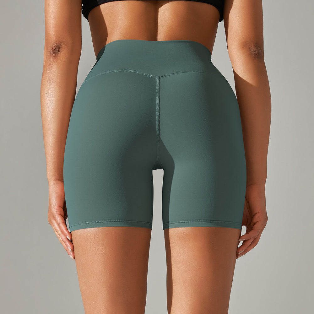 New arrival no awkward line nude high waist yoga pants women's double-sided brushed peach butt tight sports three-quarter pants