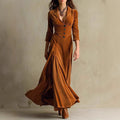 european and american women's clothing  independent station pure color button lapel three-quarter sleeve long skirt dress waist swing skirt