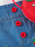 hot selling girls' crew neck printed tee + strawberry print denim shorts + bag set for little girls