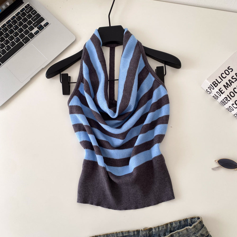 Pure desire style halter stripes tank top women's silmslimming lookeasiest for match sleeveless topssummer work clothing styleclassy suspender