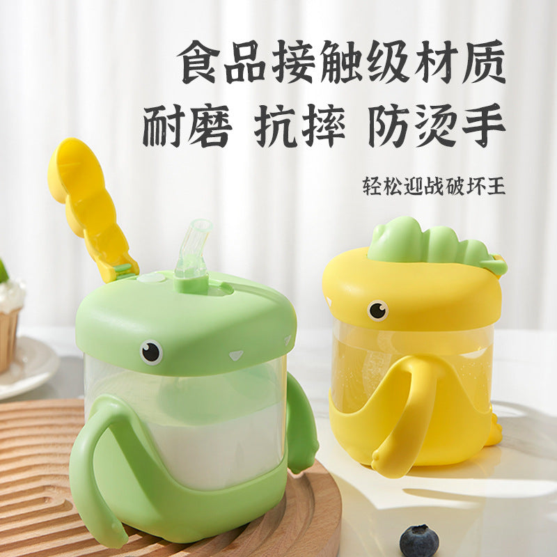 Kids' milk cup water bottle with measuring scale, straw, spill-proof, heat-resistant, infant and toddler training cup, home use