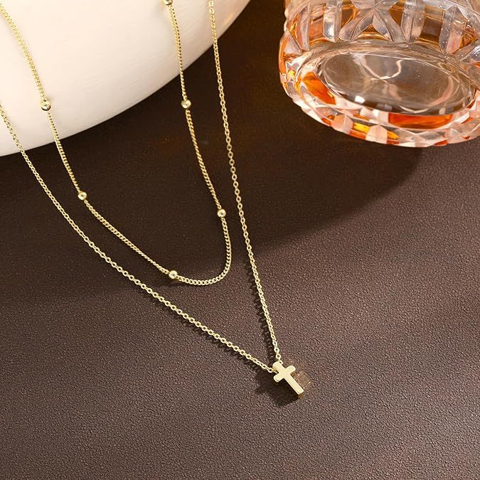 fashion layered necklace for women, simple clip bead cross necklace, women's short clavicle chain wholesale