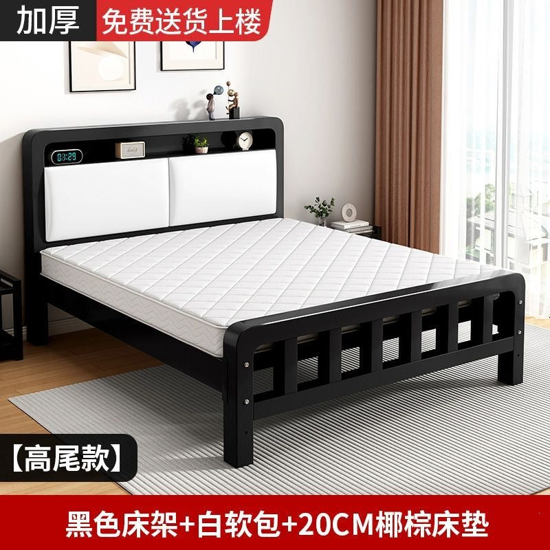 Wrought iron bed double bed for home bedroom kids small apartment single thickened reinforced iron frame bed soft package for rental room