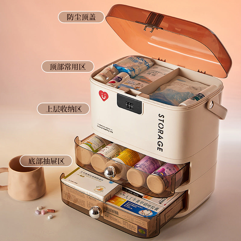 Household medicine box with lock password Multifunctional large-capacity drawer type medicine storage box Medicine bedroom storage box