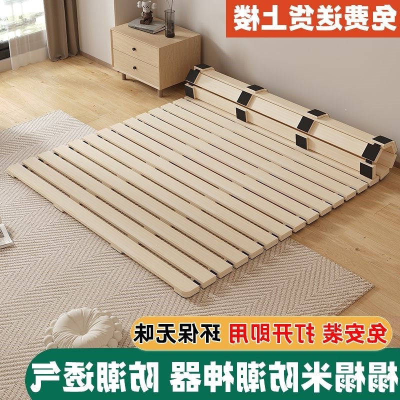 Solid wood bed board floor paving breathable moisture-proof handy gadget foldable wooden plaid bed tatami bed frame row frame mattress