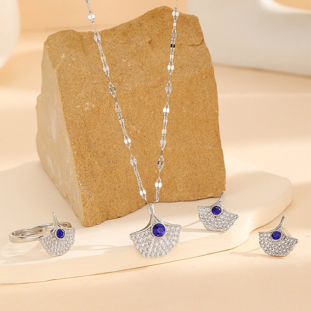 [necklace] women's gemstone fashion cross-border electroplating niche pendant earrings ring classy light luxury clavicle chain jewelry