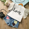 Summer hot-selling girls' outfit: korean style kids' denim shorts + t-shirt short sleeve two-piece set - direct from the children's wear manufacturer