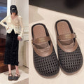 2025 summer new arrival: woven, hollow-out, breathable, minimalist, versatile, casual, comfortable, low-cut, wearable-out, flat, half-slipper women's shoes