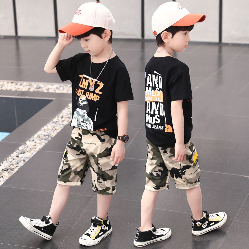 Boys' short-sleeve summer outfit set -  new collection - kids' & teens' camouflage two-piece set - street style, cool & trendy