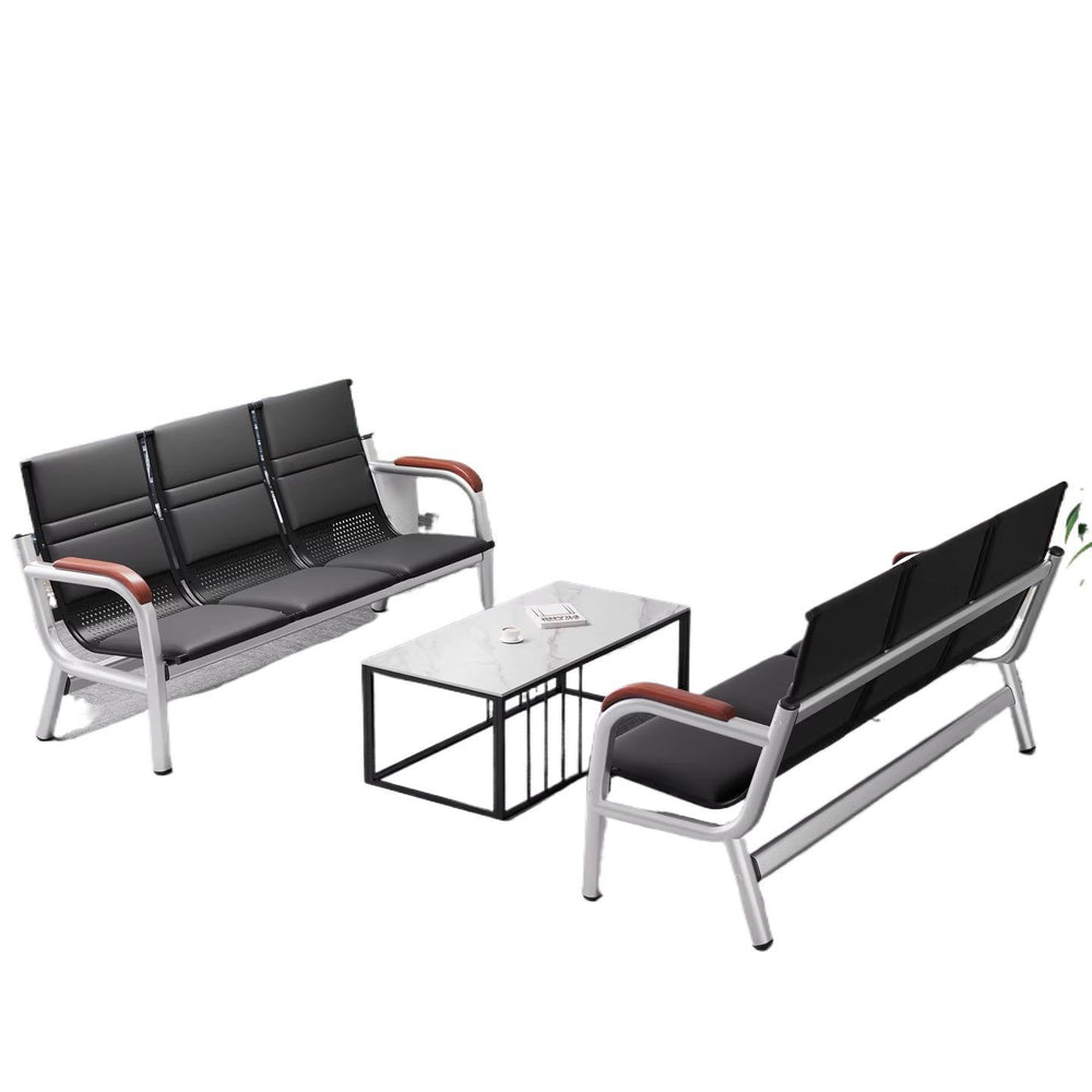 Office sofa and coffee table set - minimalist modern reception desk with iron frame, business three-seater sofa
