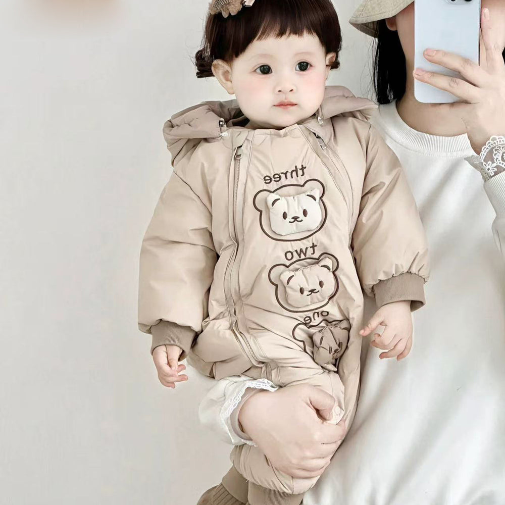 Autumn winter baby fleece-lined hoodie hooded hoodie baby onesie k-style winter clothing heattech clothes outing hoodie