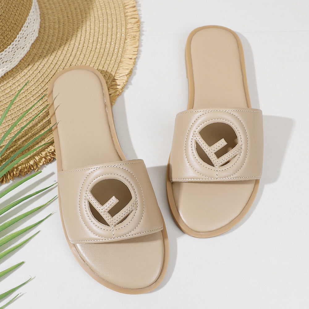 2026 women's summer fashion versatile sandals - ladies' outdoor slippers with hot-pressed electric embroidery and flat letter design