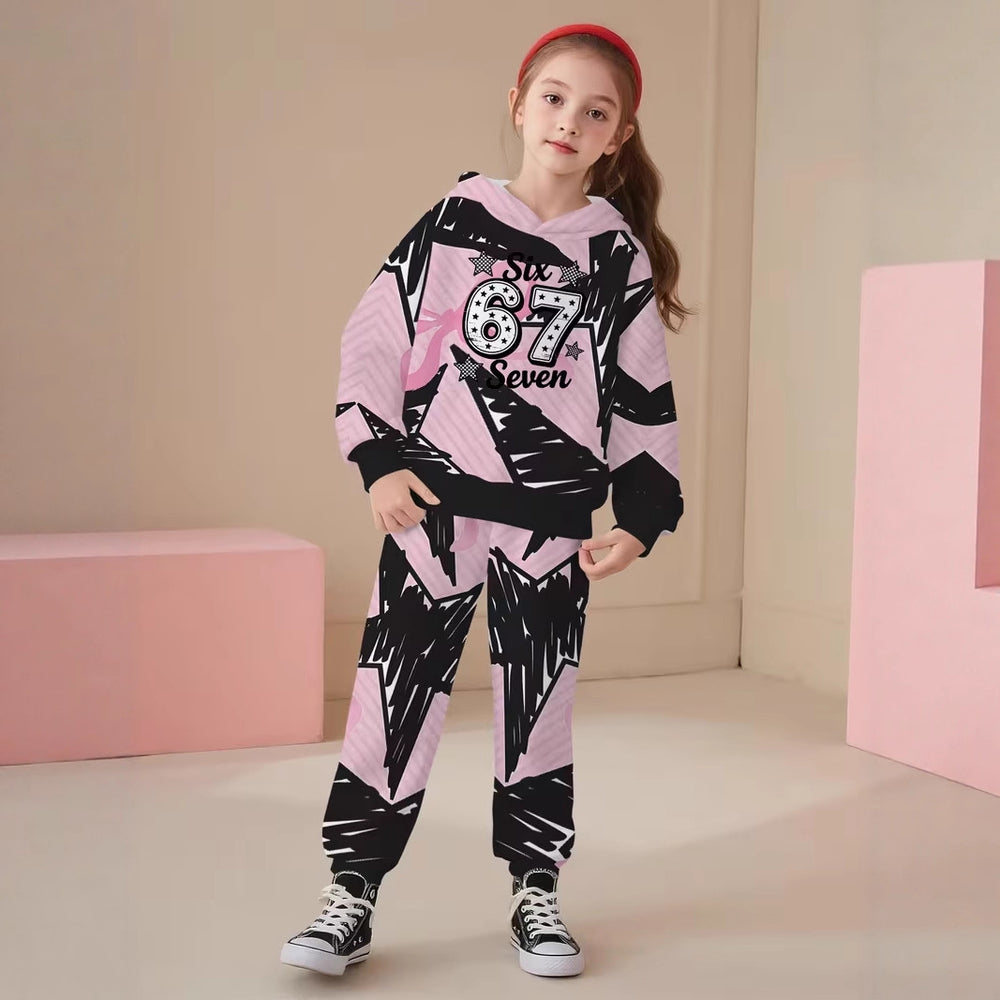 Kids' hoodie set, a cross-border bestseller featuring 67 elements, trendy 3d digital print fashion hoodie set for girls