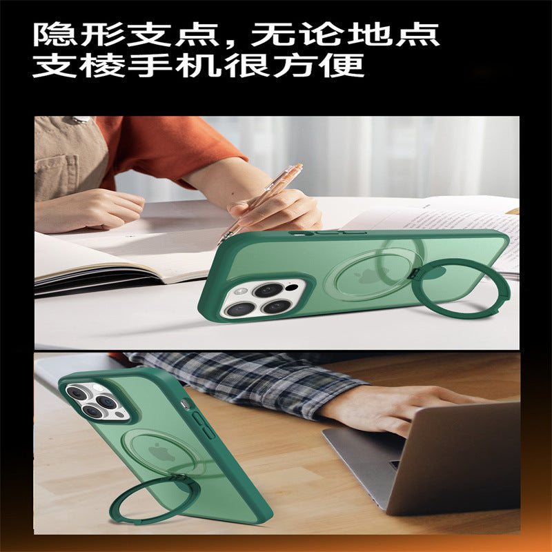 Magnetic lens protector case with kickstand for iphone 16, apple 17 pro, skin-feel matte hard case