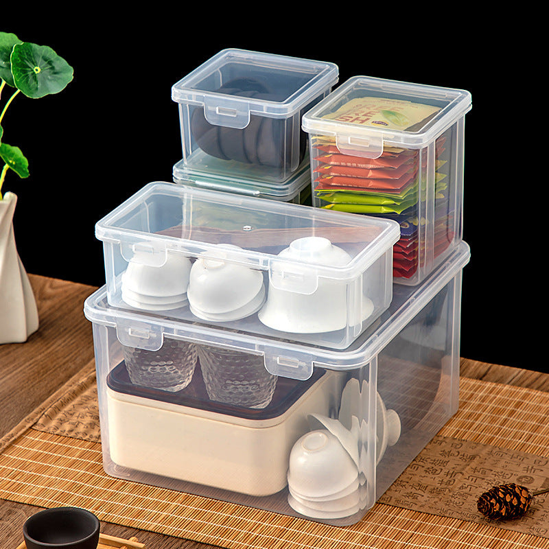 Japanese-style teacup tea set storage box Outdoor plastic transparent storage box with lid can be stacked with dustproof desktop storage box