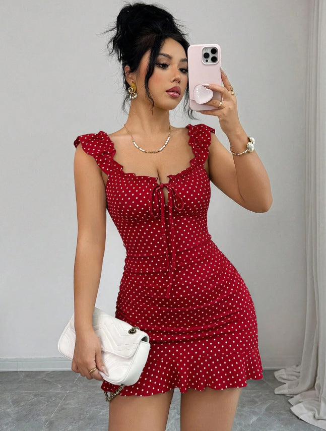 european and american new arrival: printed ruffle-trimmed women's dress