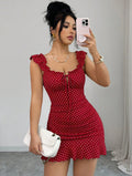 european and american new arrival: printed ruffle-trimmed women's dress