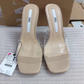 Za2024spring new transparent special-shaped high-heeled sandals women's rubber thick heel leather casual one-shaped high-heeled shoes