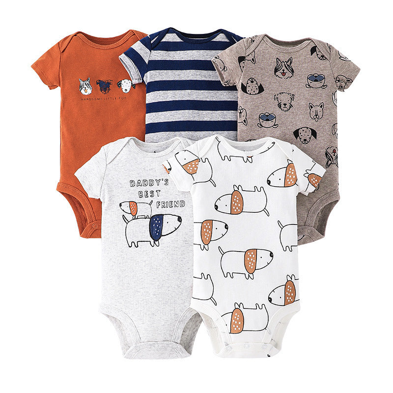 Dropshipping summer infant & toddler short-sleeve mixed color romper, triangle short-sleeve bodysuit, 5-piece set