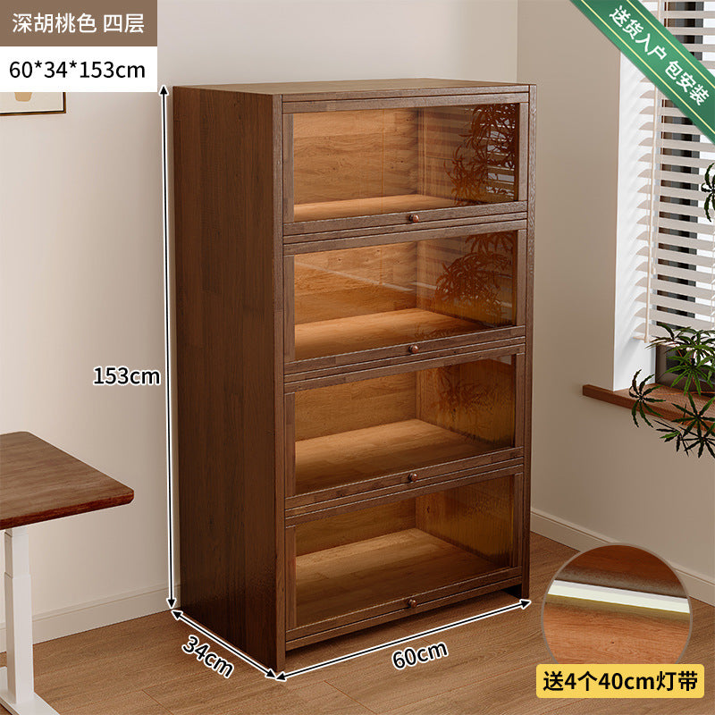 Solid wood dust-proof bookcase integrated against the wall Walnut color storage cabinet Locker Floor storage cabinet Household bookshelf
