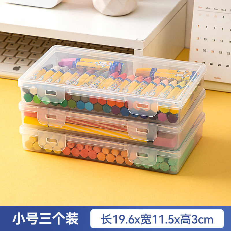 Plastic desktop drawer stationery storage box with lid pencil case can be stacked transparent document book marker storage box