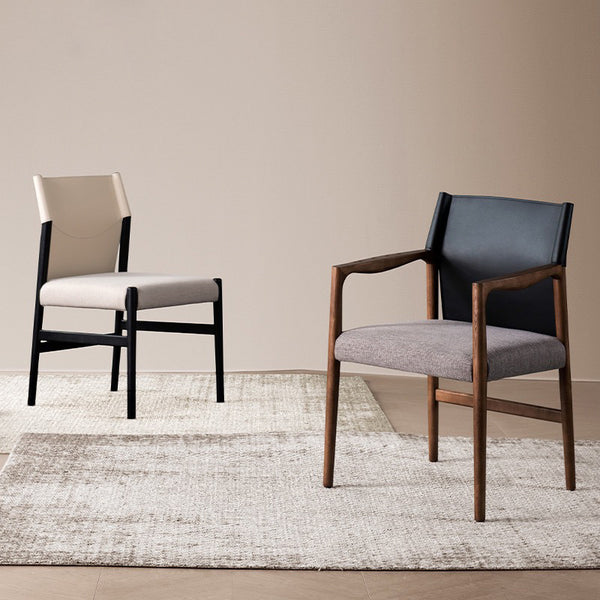 Nordic solid wood saddle leather dining chair wabi sandy wind ash wood armrest leisure chair tea club light luxury backrest chair