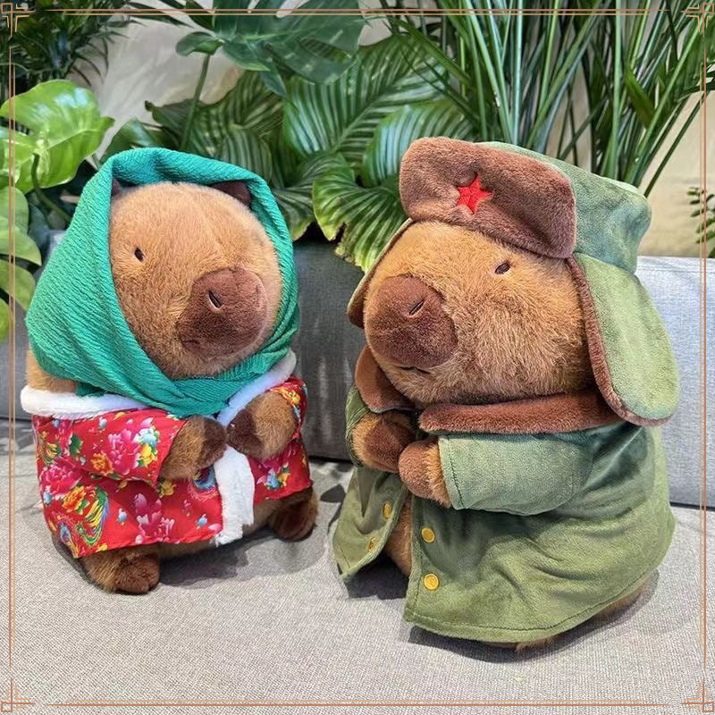 Popular Kapibara military coat doll flower padded jacket capybara doll throw pillow sleeping rag doll birthday girl