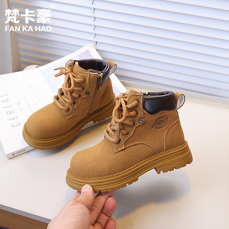 Vancahao kidsboots autumnew arrivalk-stylegirl knight boots boys big yellow boots medium and big kids