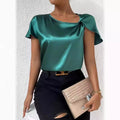 european and american export cross-border supply summer satin short-sleeve top - satin twist knot solid color loose fit versatile women's top