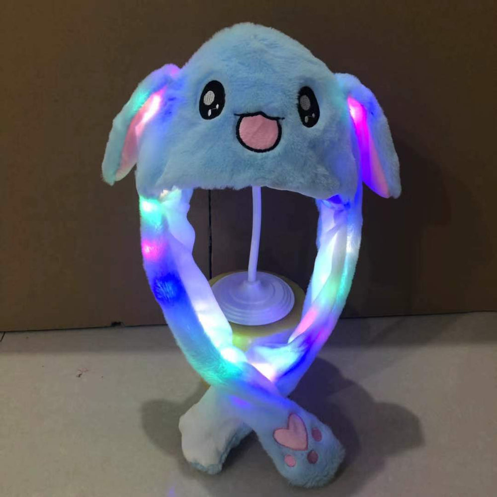 Trendy cartoon beanie with plush moving ears - glow-in-the-dark, wholesale available, large size, perfect for night markets, kids & adults