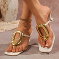 European and american autumn new arrivals: plus size casual solid color mid-heel slippers - women's fashion metal square toe fashion sandals