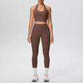New women's solid color brushed halter tank top and pocket pants yoga set - two-piece activewear for running and fitness