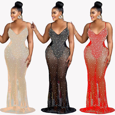 S390465 cross-border   women's prom dresses evening dresses elegancesexy hot diamond dress women