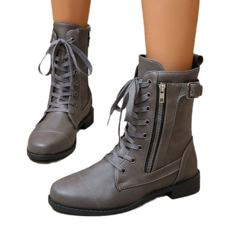fall and winter roman women's boots cross strap round toe knee socks boots plus sizeflatsstudsbootscasualeasiest for match