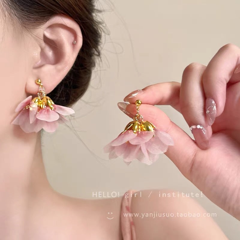 Super fairy gentle style purple tassel petal earrings for women exaggerated sweet earrings beautiful holiday style popular earrings