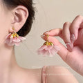 Super fairy gentle style purple tassel petal earrings for women exaggerated sweet earrings beautiful holiday style popular earrings