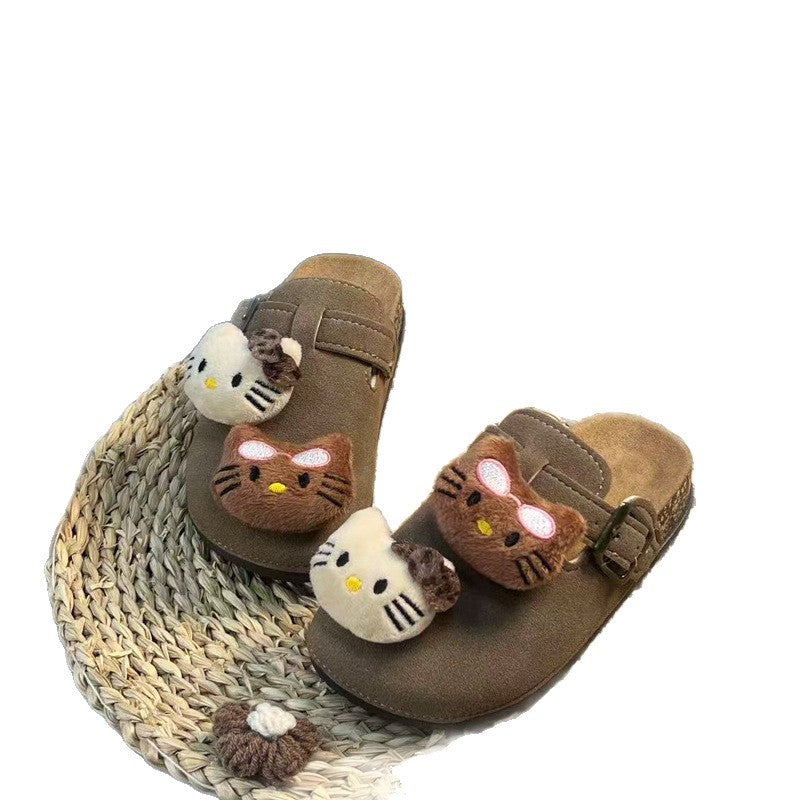 Kids female birkenstock outwear2025 spring autumcute cartoon youthfamily birkenstock shoes toe outwear half slippers