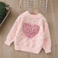 Girlsweater round neck knitting bottom shirt new arrival heartcolorfulsweetfleece-linedthickened children's sweater