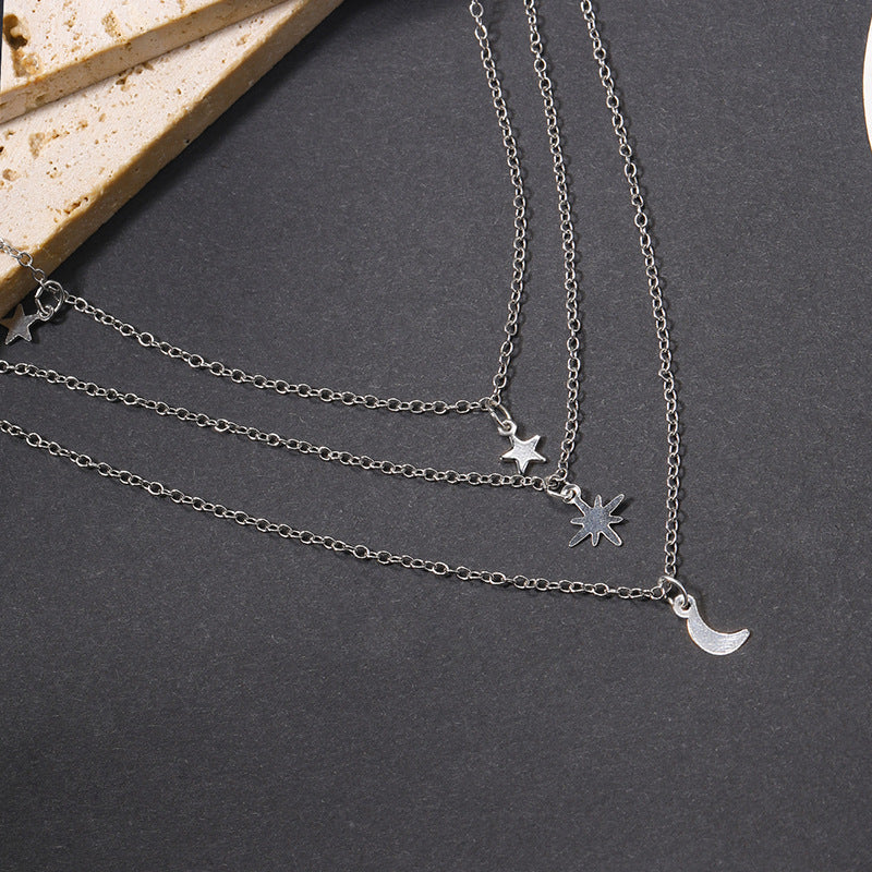 Star necklace wholesale new european and american cross-border alloy jewelry pendant moon multi-layered wearing high-end necklace for women