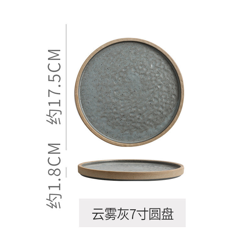 Retro stoneware western food steak plate japanese style with edge restaurant hotel for homestylish shallow plate dessert side dish plate
