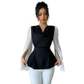code new arrival  original women's black and whitecontrast colorpatchworktie back waist shirt