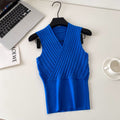 Sense of designniche style chicelegantv-neck knitting vest women's  spring and summerpure color sleeveless silmslimming looktops