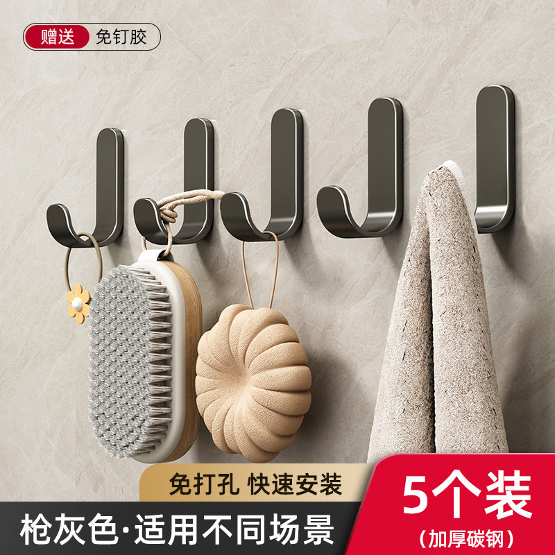 Hook adhesive punch-free kitchen wall hanging gun gray adhesive hook wall sticker wall load-bearing kitchen bathroom door back hook