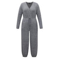 Amazon  cross-border plus size curvy women's clothing - women's long pants - women's deep v-neck tie-waist jumpsuit
