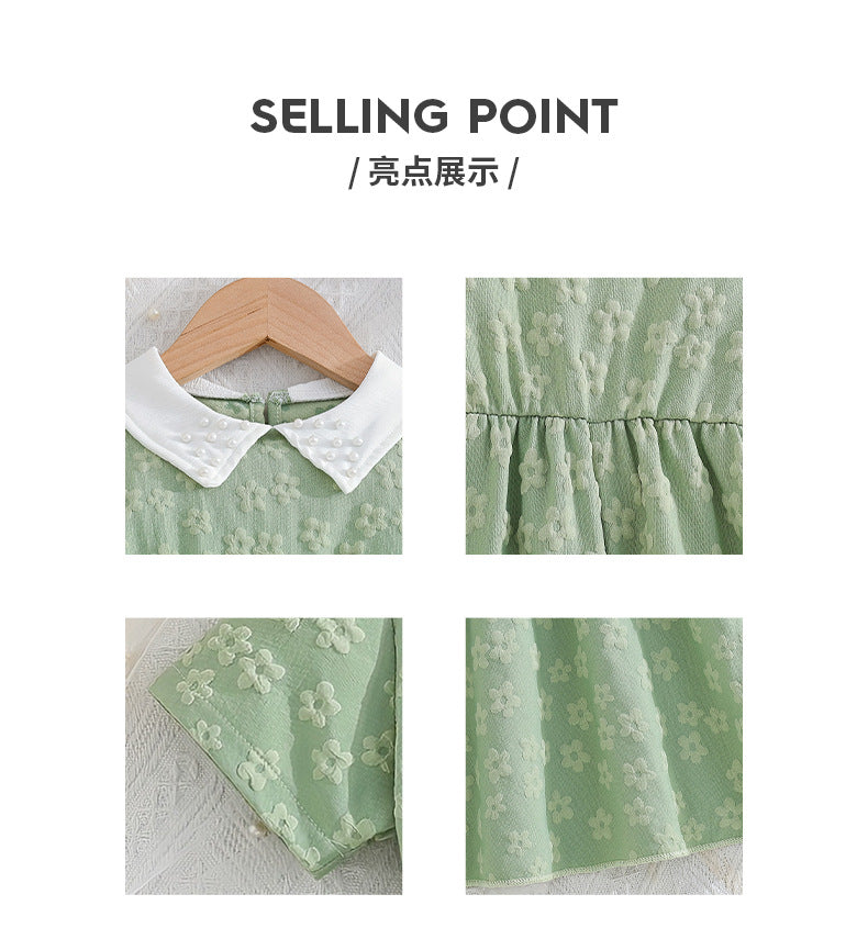 Exportsummergirldress doll collar short sleeve mint greenstereo small flower freshkids princess skirt skirt