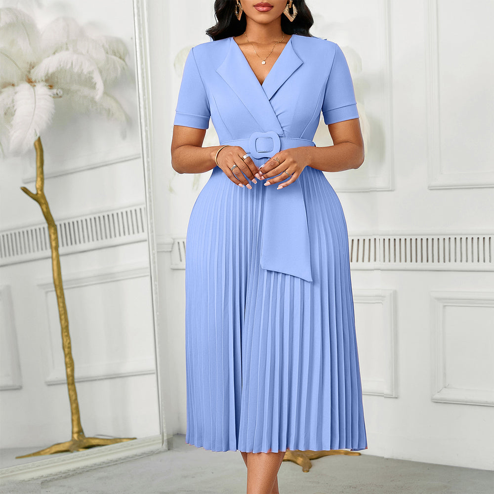 D593  fashion sexy short sleeve v neckfashionelegantelegance pleated plus sizehigh waist african dress
